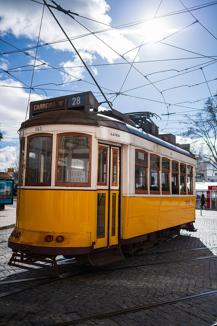 Tram in the streets of Lisbon