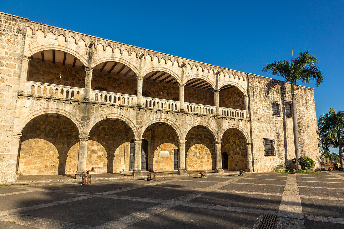 Alcazar de Colon or Columbus Palace in the Spanish Plaza, Colonial City of Santo Domingo, Dominican Republic. Built by governor Diego Columbus between 1510 and 1514. UNESCO World Heritage Site of the Colonial City of Santo Domingo.