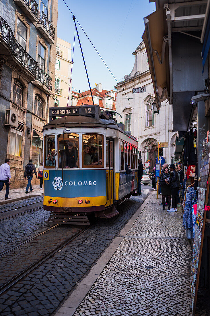 Tram in the streets of Lisbon