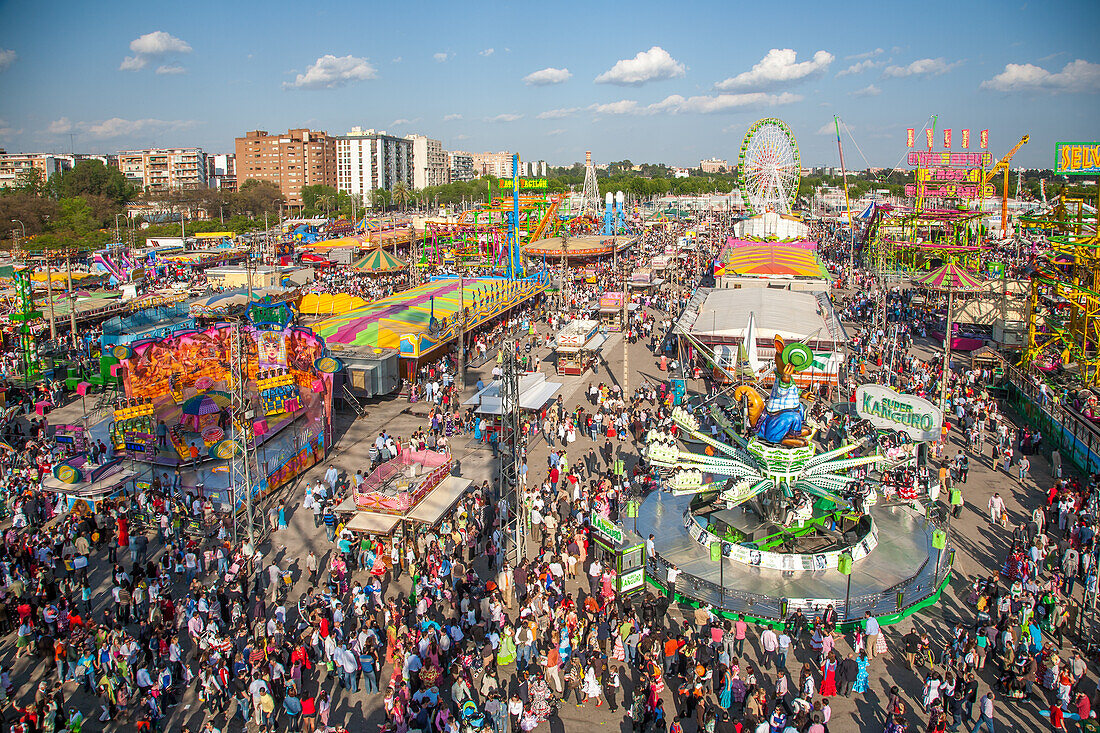 Bustling April Fair in Sevilla, Daytime Aerial View