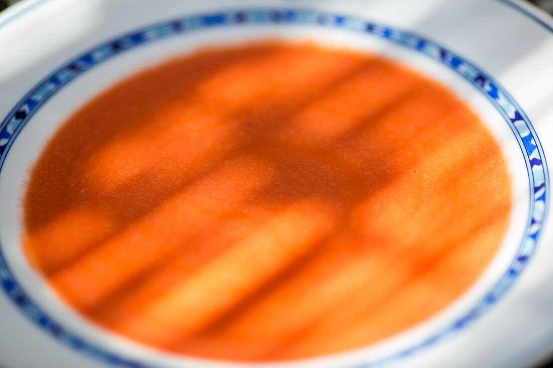 Traditional Andalusian Salmorejo in Decorative Bowl