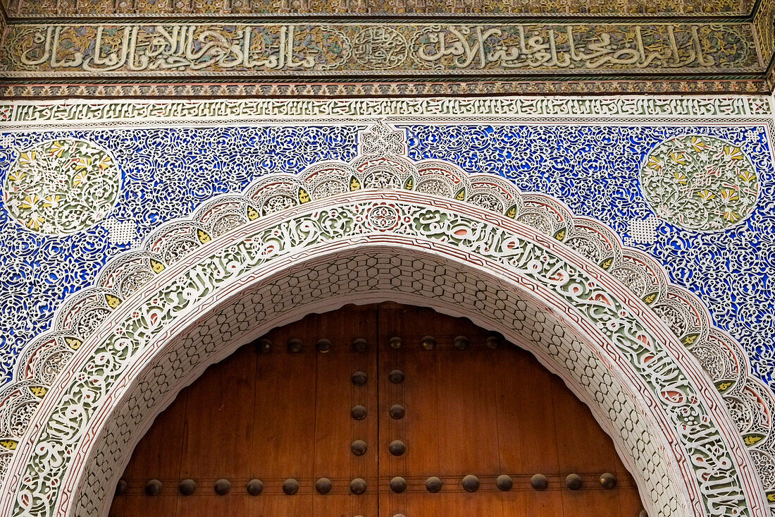 Fes, Morocco. Beautiful hand carved plaster detail, Moorish design.