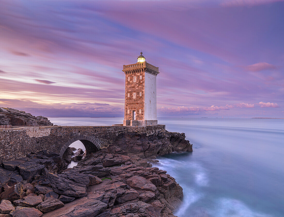 France, Brittany. Sunrise at the Kermorvan Lighthouse