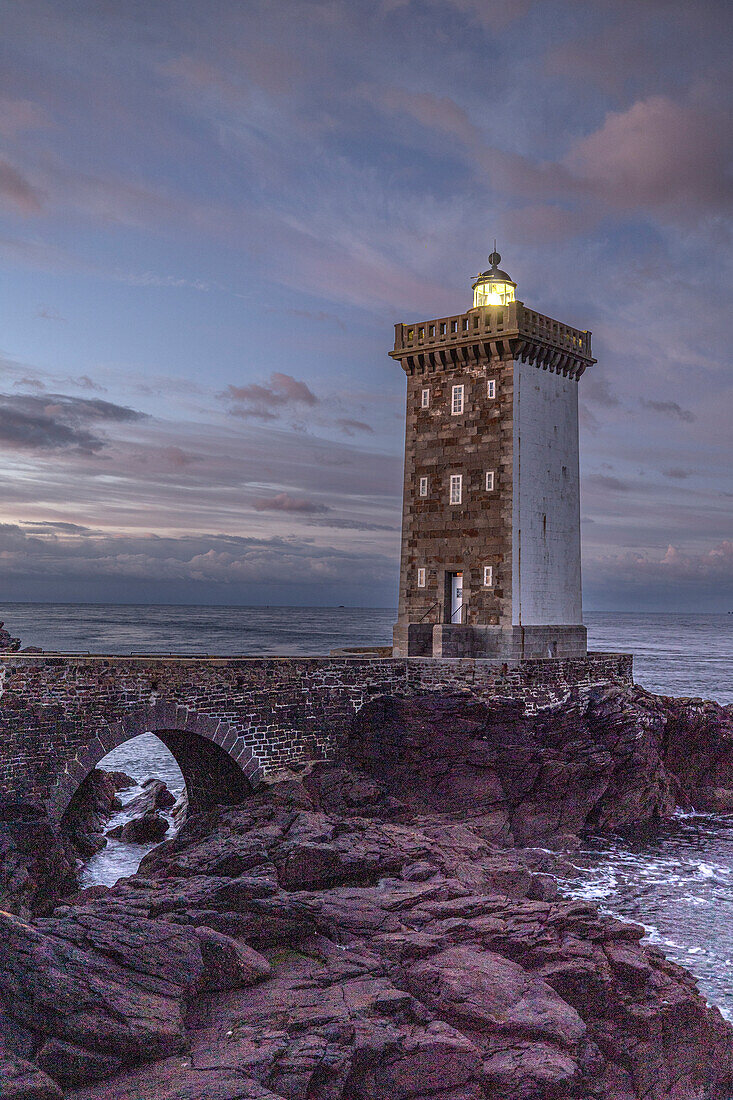 France, Brittany. Sunrise at the Kermorvan Lighthouse