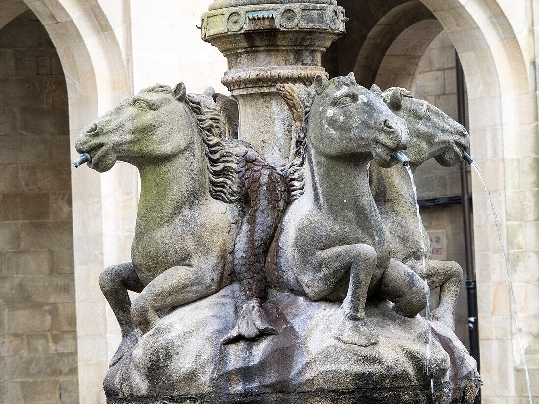 Fountain of the Horses (Fuente de los Caballos) on Plaza de las Platerias Square.