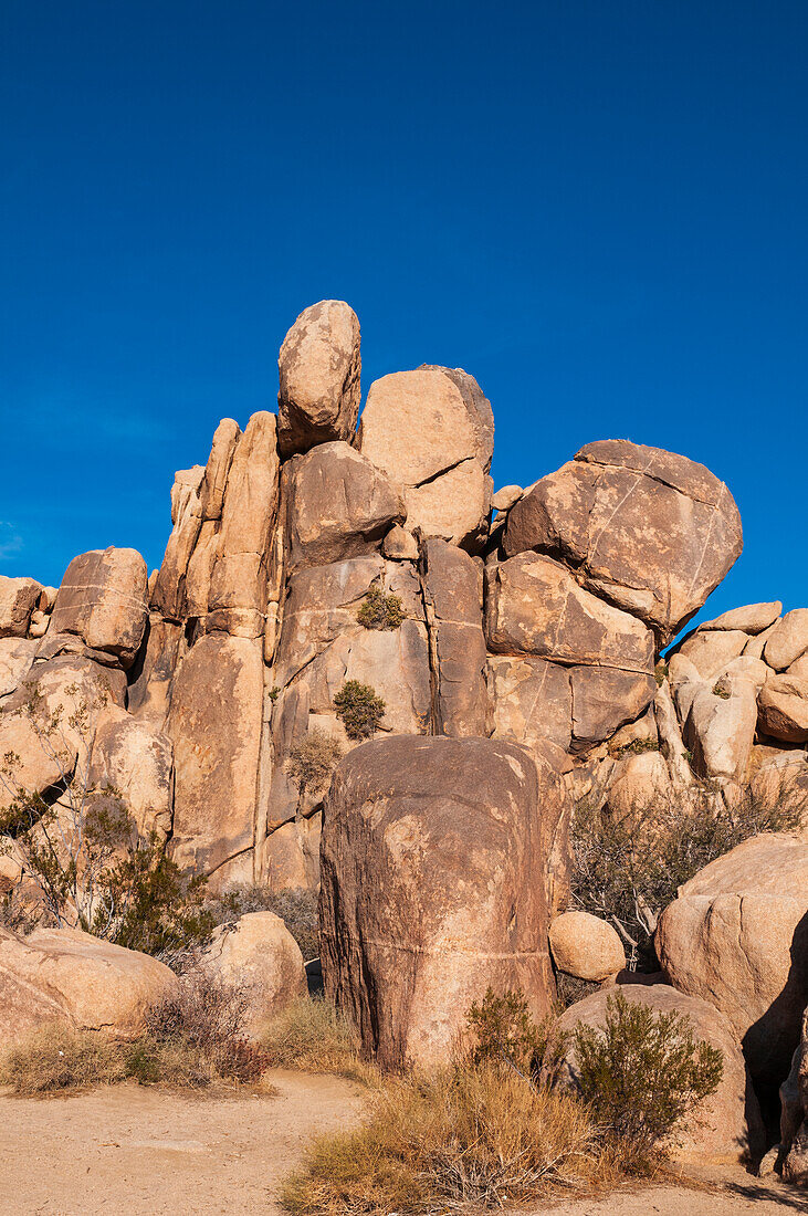 A rock formation in Hidden Valley in Joshua Tree National Park, California, USA