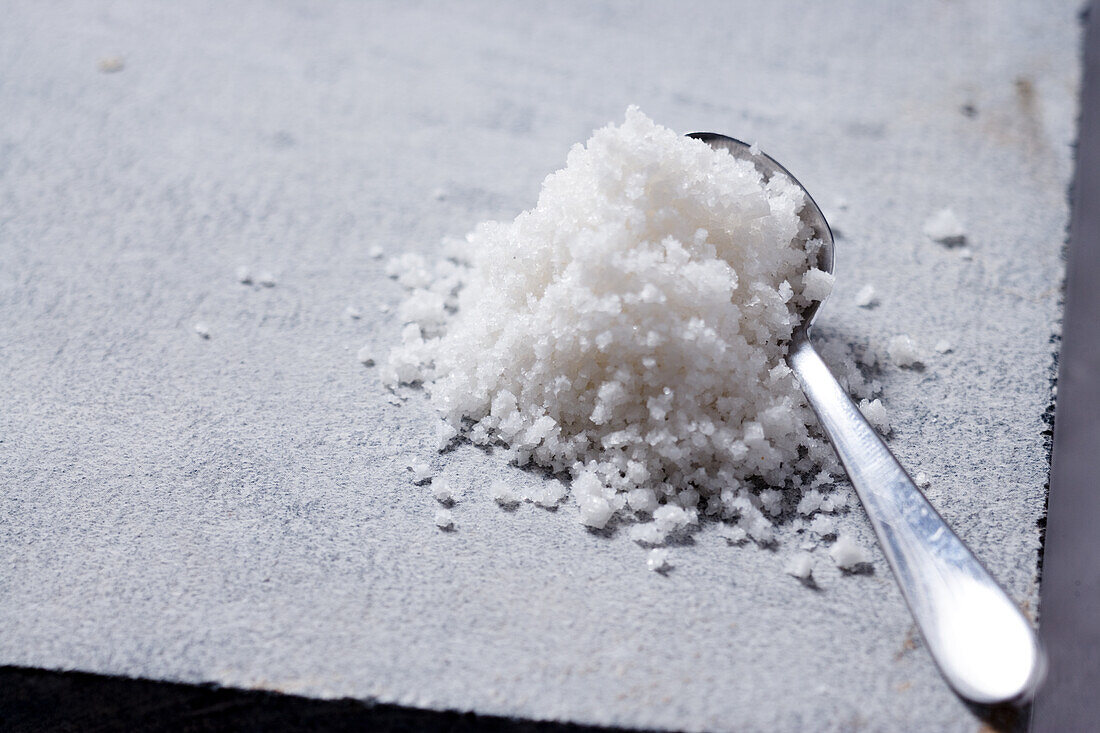 Spoon with fleur de sel (coarse sea salt)