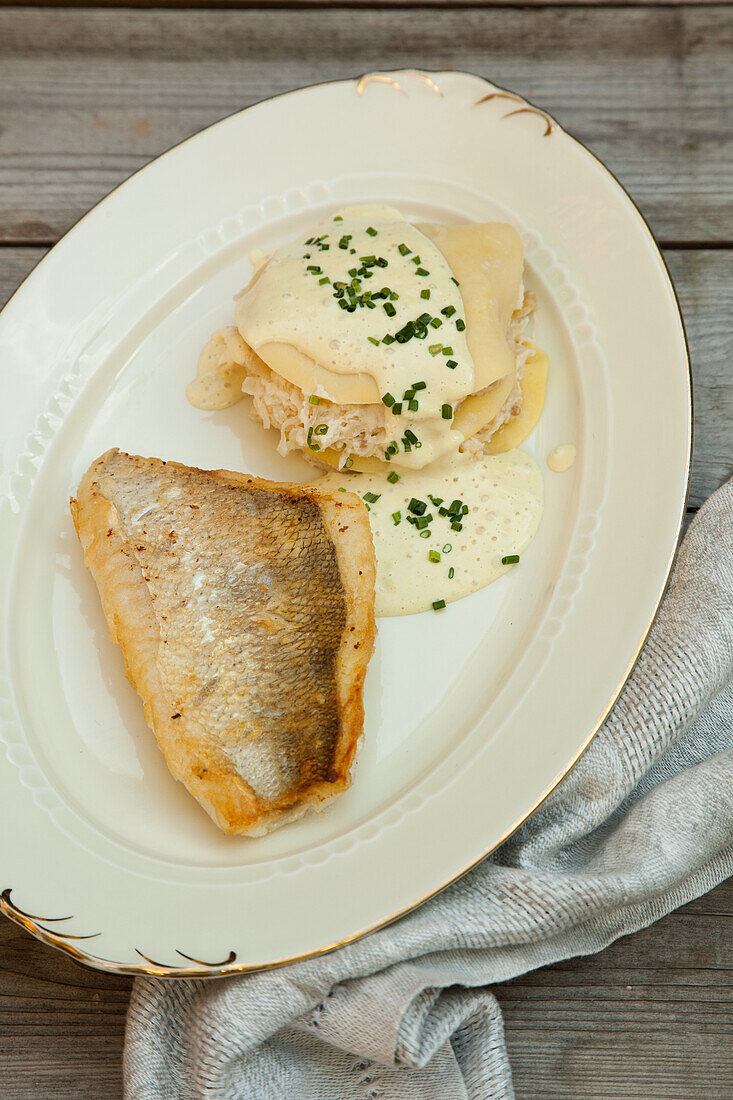 Pikeperch with sauerkraut lasagne and mustard sauce