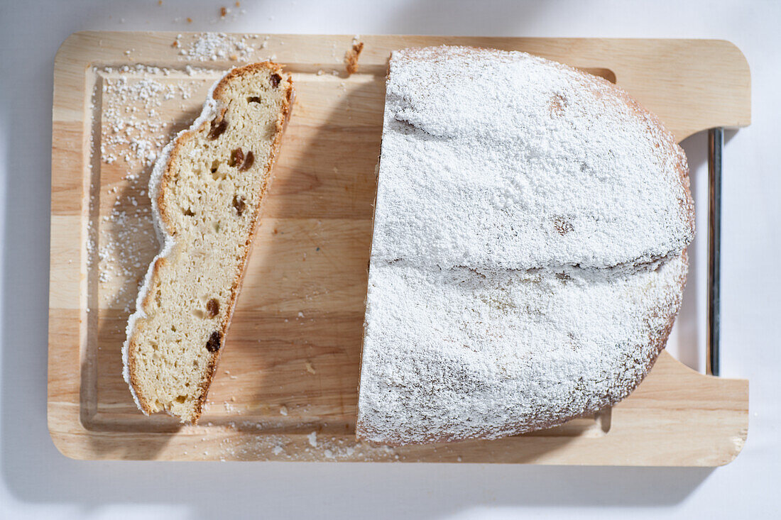 Christmas stollen with icing sugar