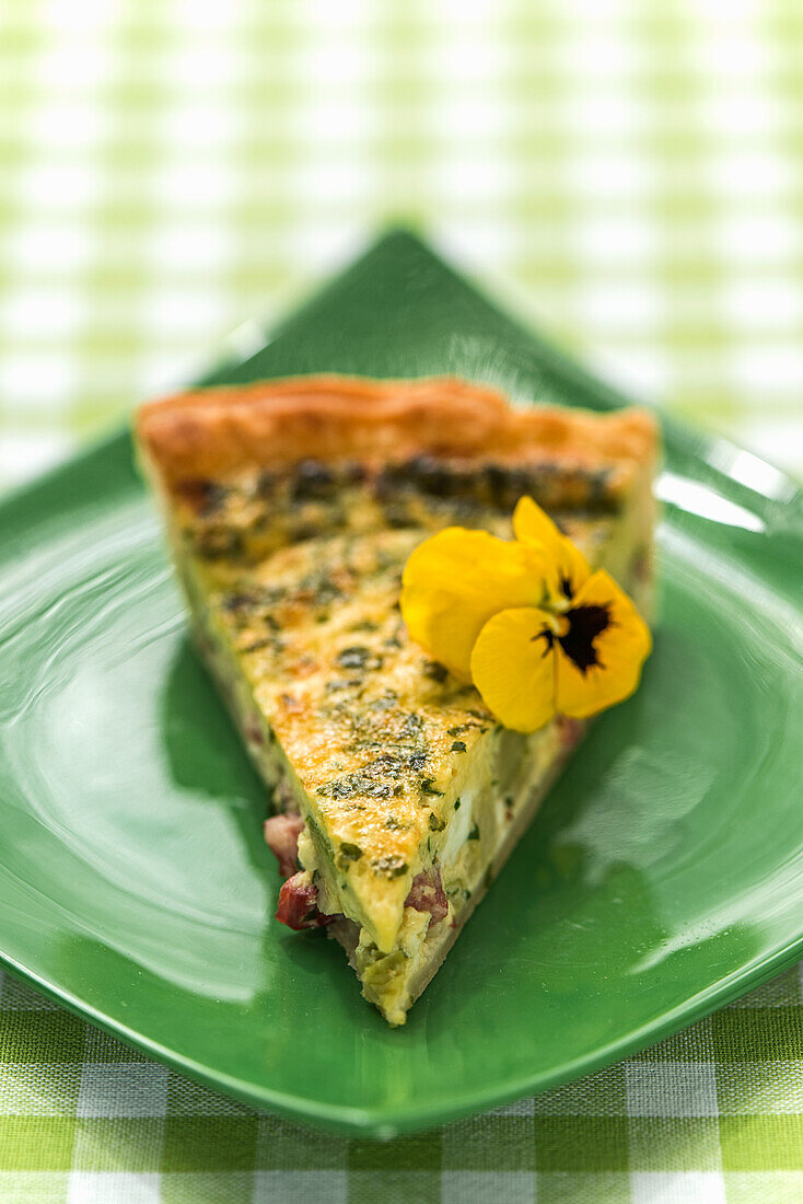 Quiche with bacon and spring herbs