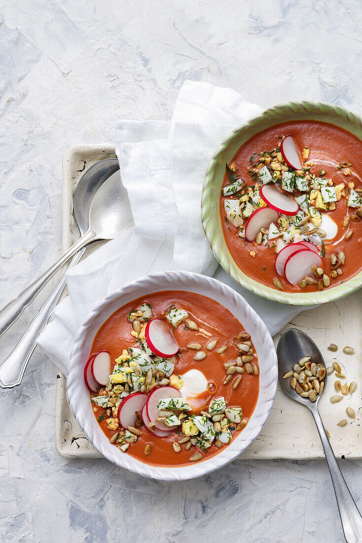 Beetroot cold dish with egg and radish