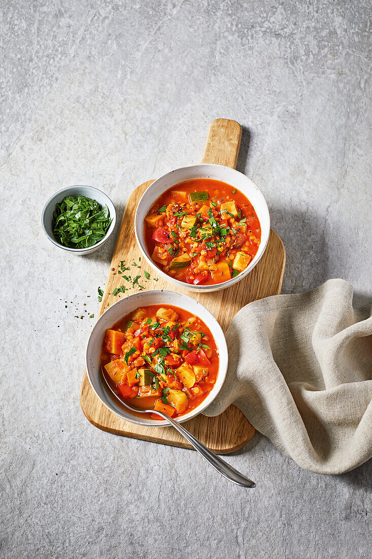 Lentil and potato stew with herbs