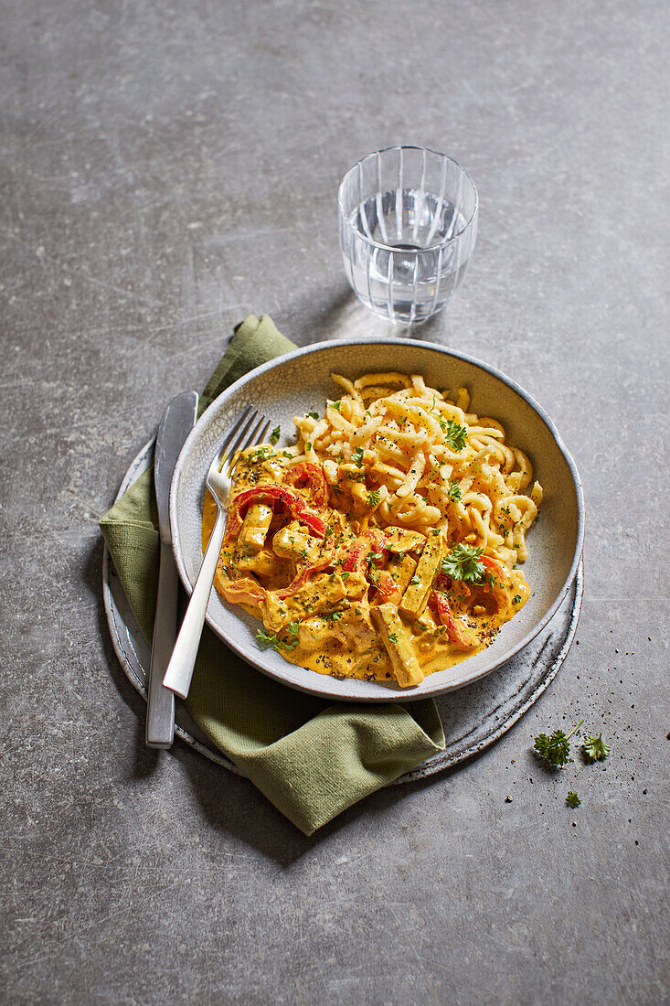 Vegan paprika stew with spaetzle