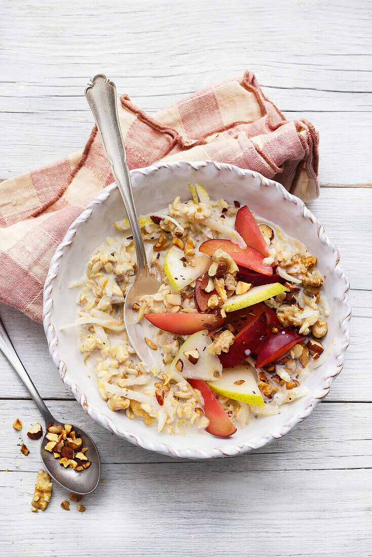 Autumn Bircher muesli with nuts and fruit