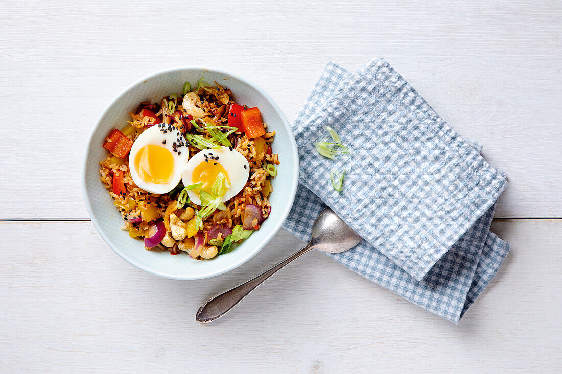Fried kimchi rice with soft eggs