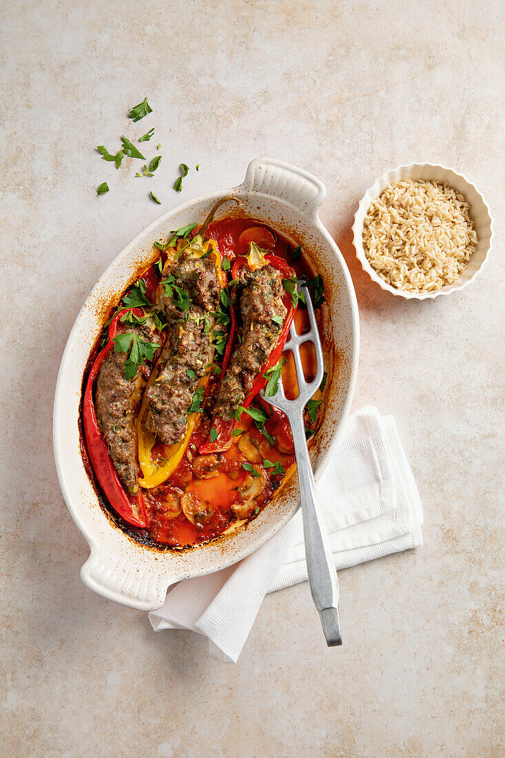 Stuffed peppers with minced meat filling and rice