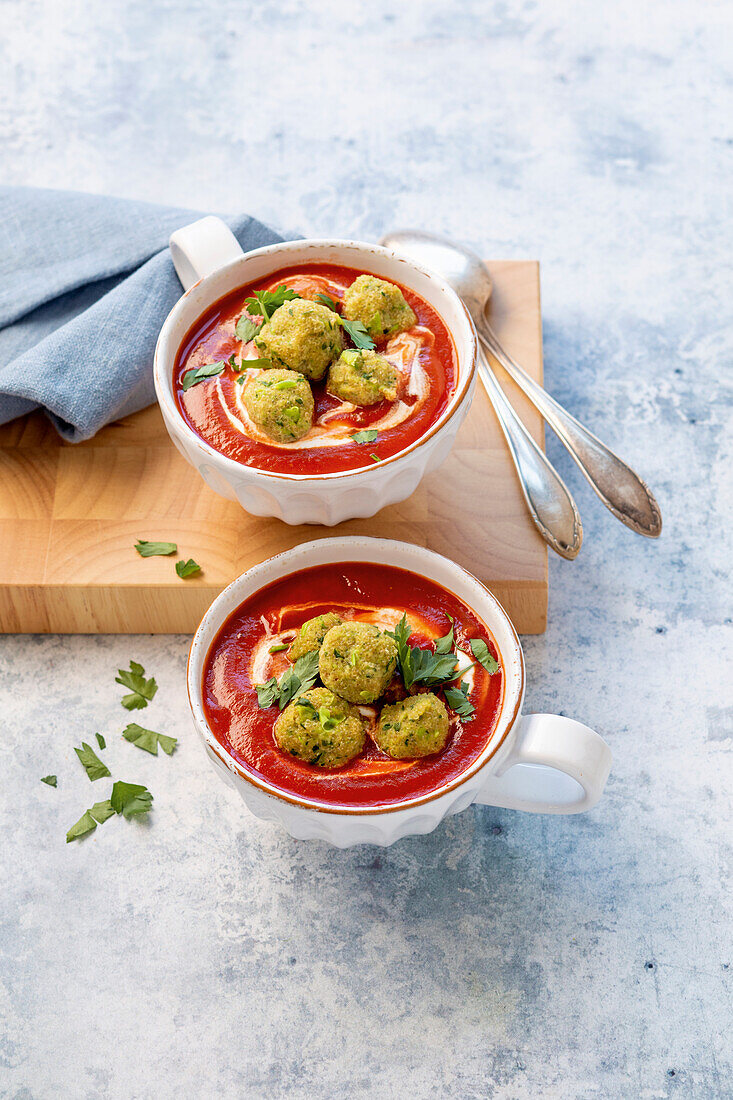 Tomato soup with herb dumplings