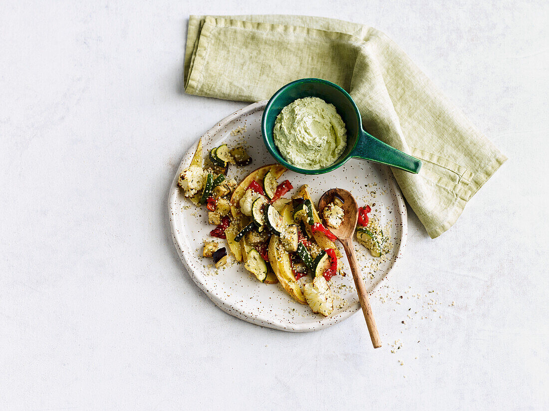 Ofengemüse mit Tofu und Guacamole