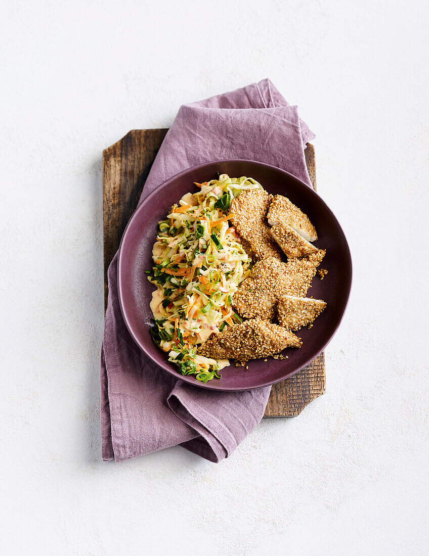 Sesame escalope with Chinese cabbage slaw