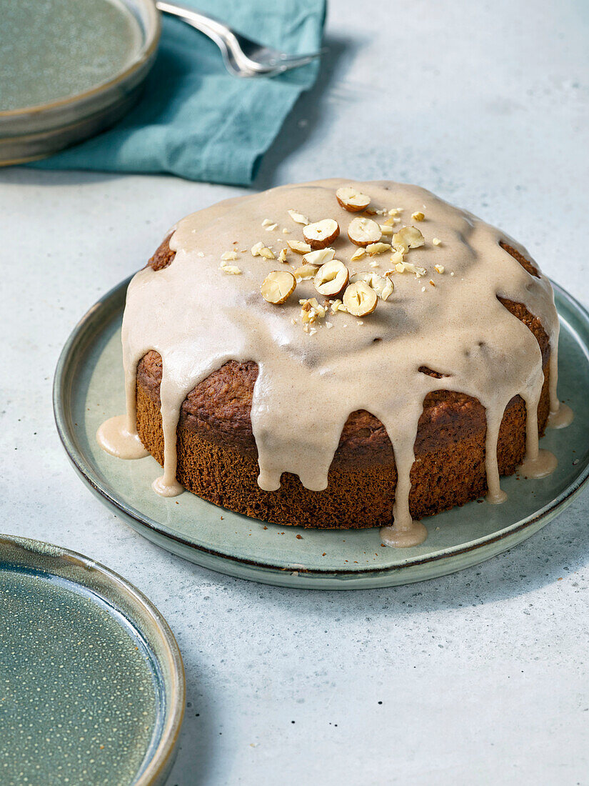 Chocolate nut cake with icing