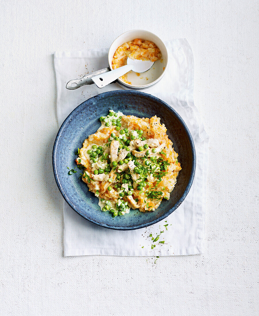 Sliced chicken with celeriac and carrot puree