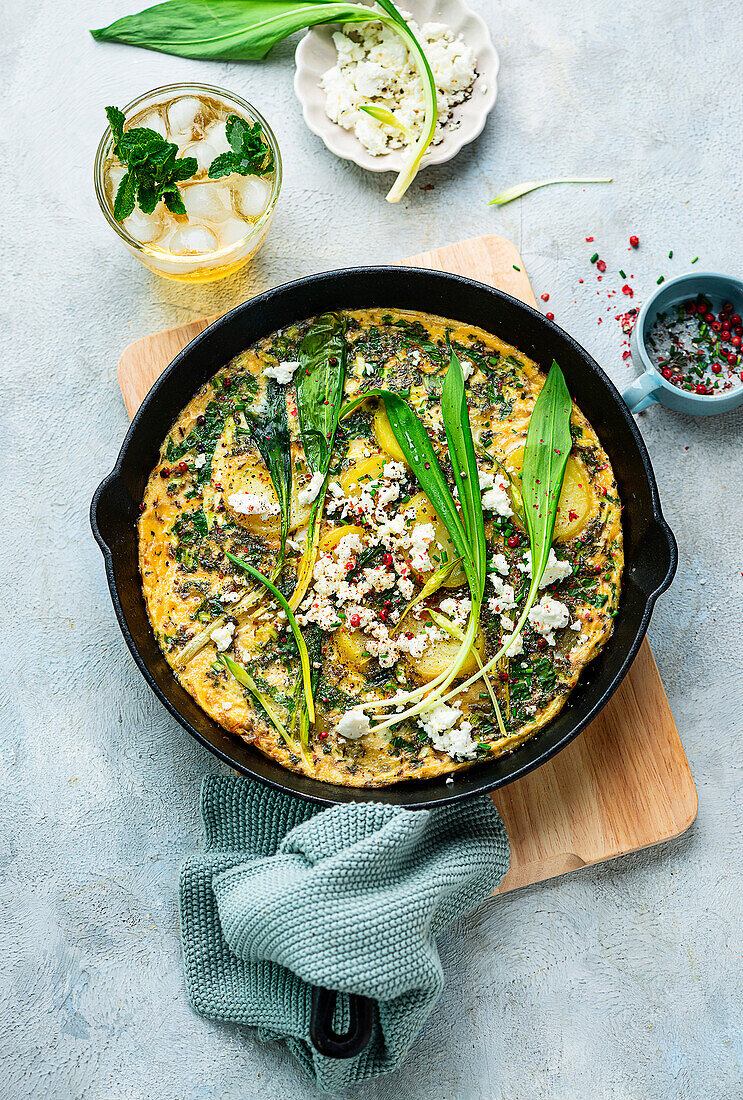 Wild garlic frittata with sheep's cheese