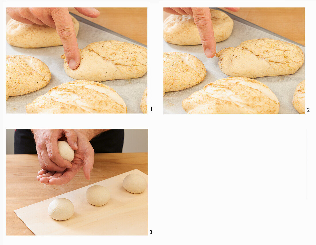 Shaping and baking bread roll dough