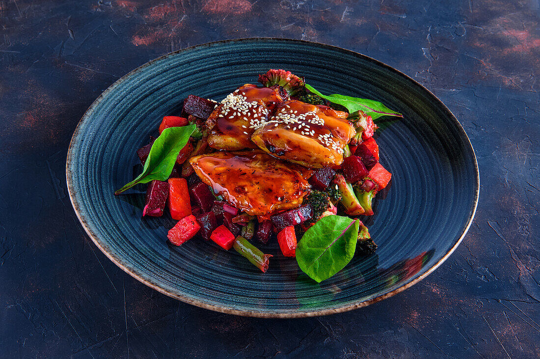 Zanderfilet mit Gemüse an Balsamico-Sauce