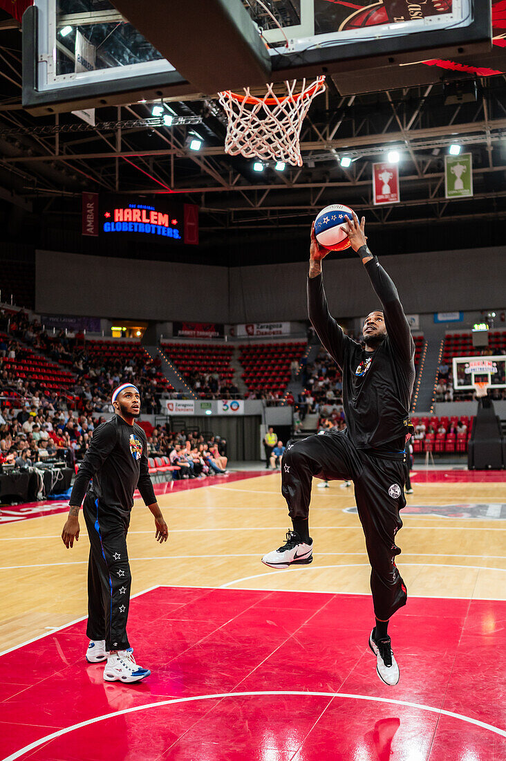 The Harlem Globetrotters perform at the Prince Felipe Pavilion in Zaragoza, Spain