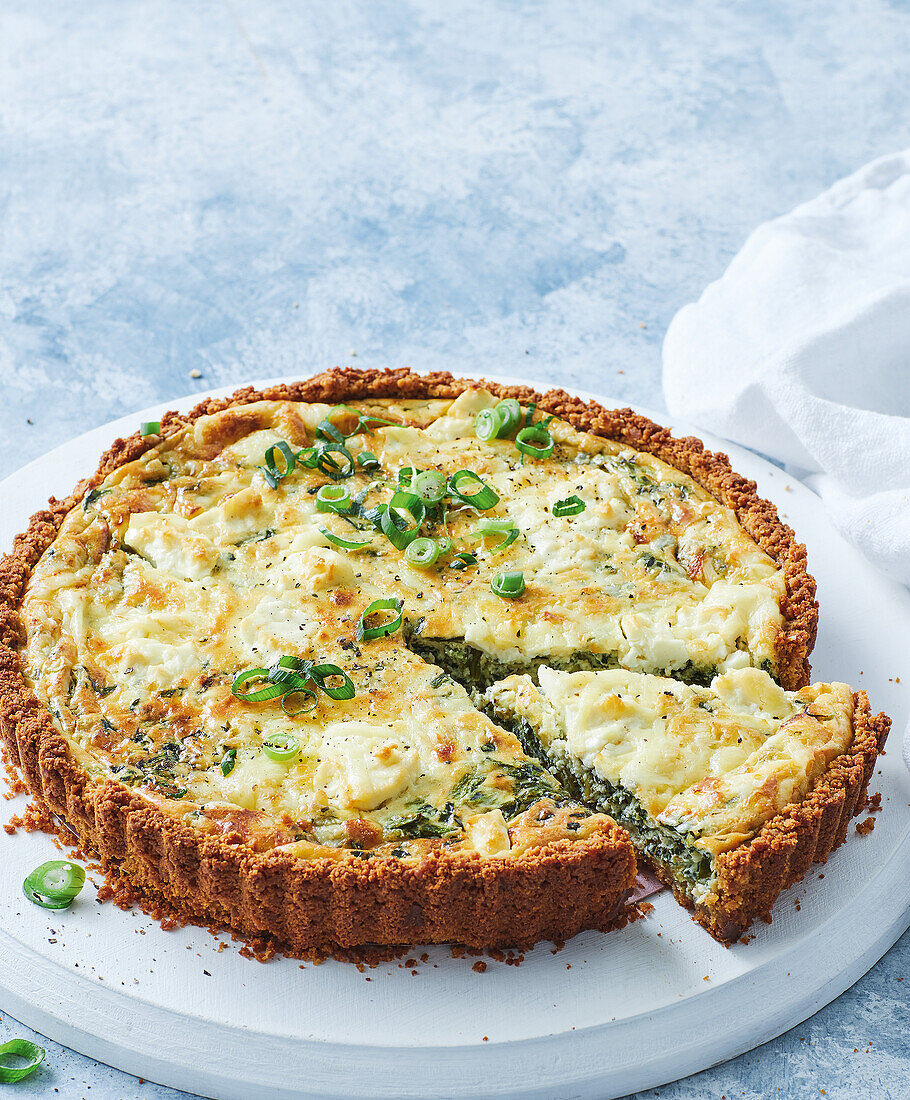 Spinach and feta tart with spring onions