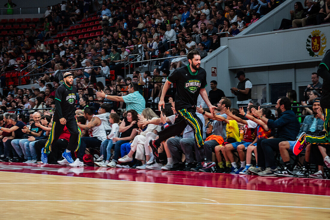 The Harlem Globetrotters perform at the Prince Felipe Pavilion in Zaragoza, Spain