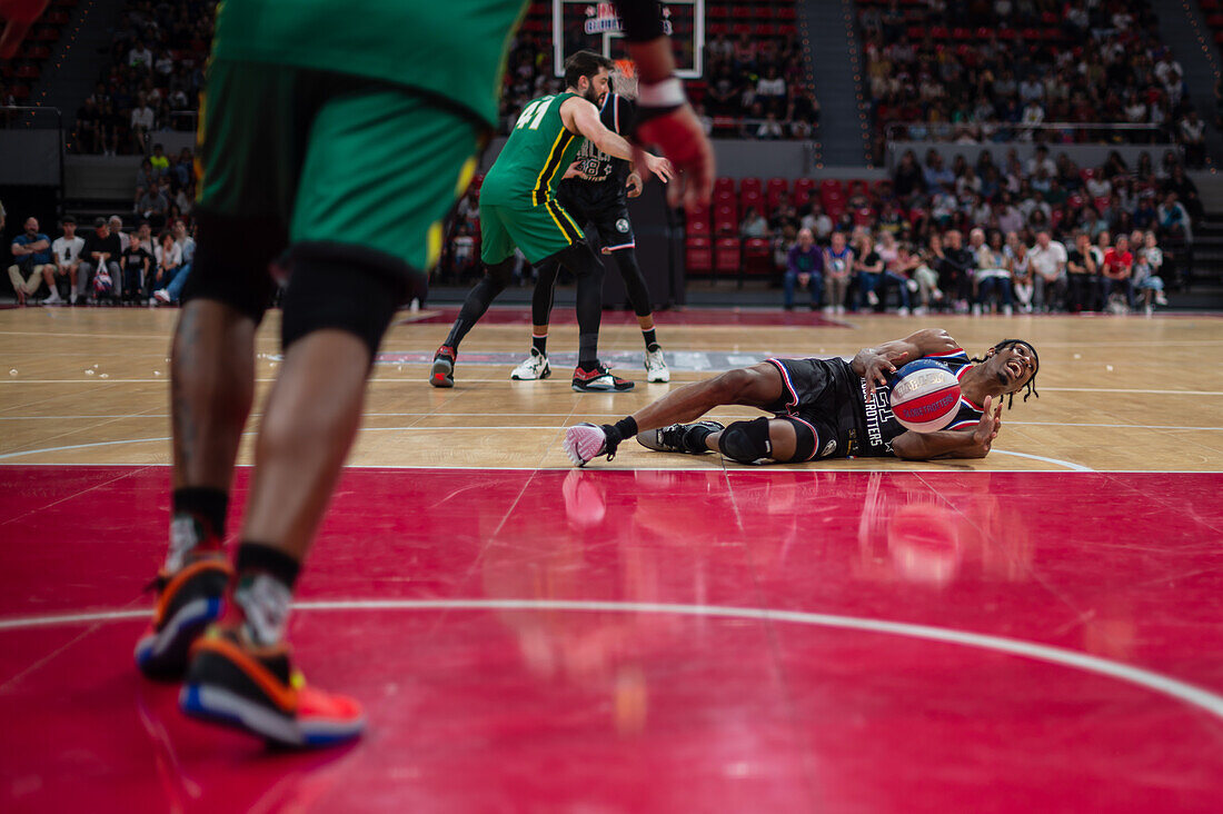 The Harlem Globetrotters perform at the Prince Felipe Pavilion in Zaragoza, Spain