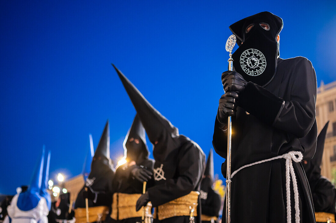 Holy Week Proclamation Procession that symbolizes the beginning of nine days of passion in the Plaza del Pilar in Zaragoza, Spain