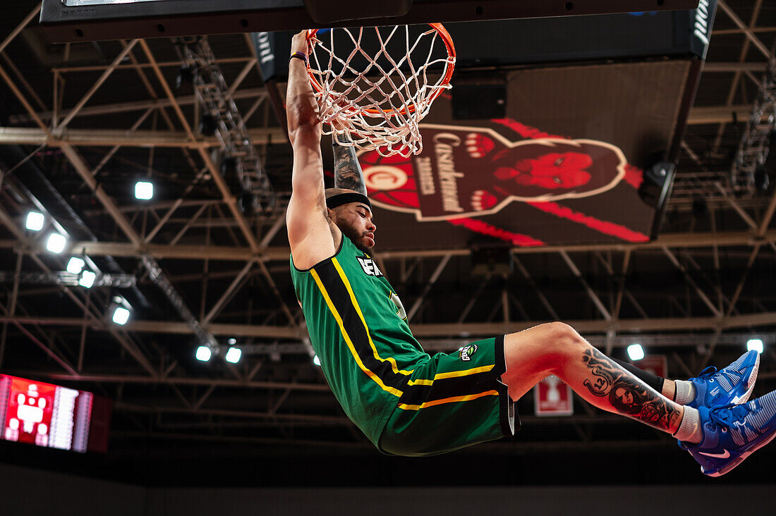 The Harlem Globetrotters perform at the Prince Felipe Pavilion in Zaragoza, Spain