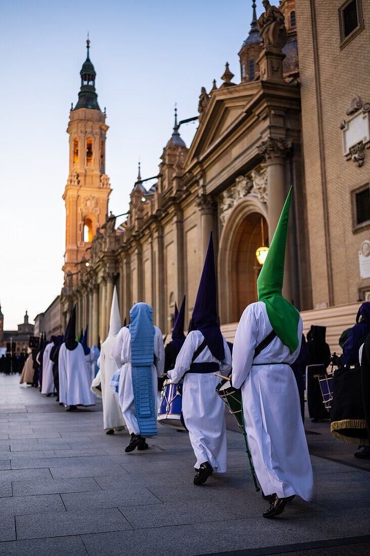 Holy Week Proclamation Procession that symbolizes the beginning of nine days of passion in the Plaza del Pilar in Zaragoza, Spain