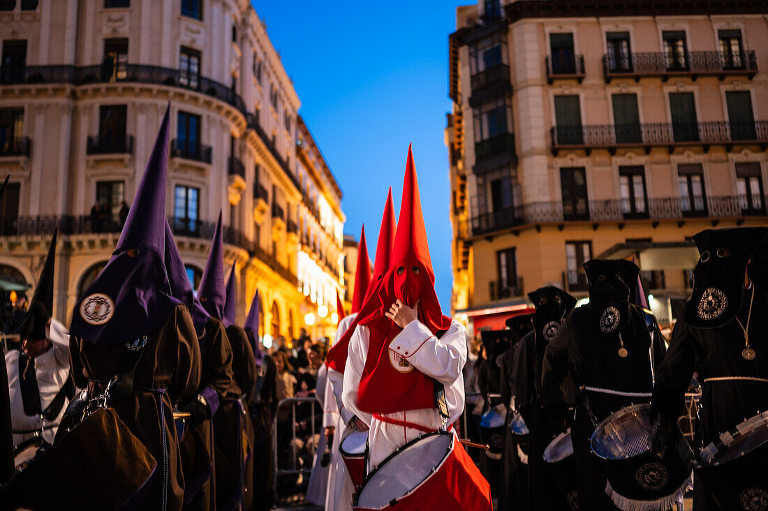 Holy Week Proclamation Procession that symbolizes the beginning of nine days of passion in the Plaza del Pilar in Zaragoza, Spain