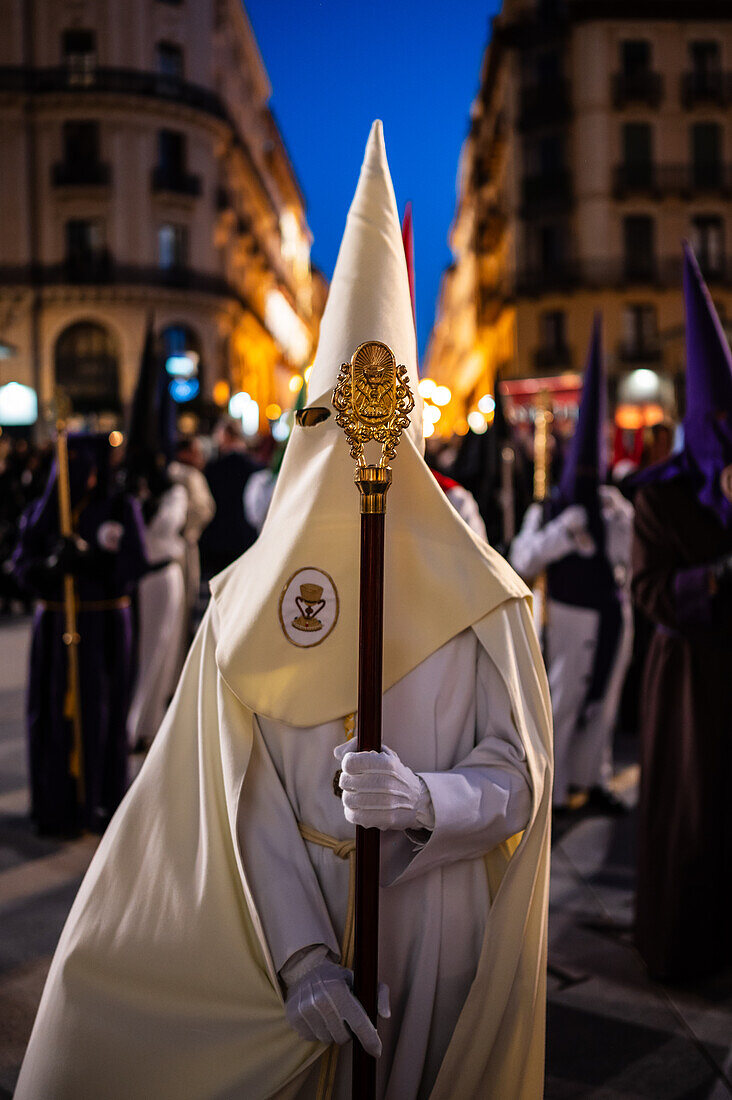 Holy Week Proclamation Procession that symbolizes the beginning of nine days of passion in the Plaza del Pilar in Zaragoza, Spain