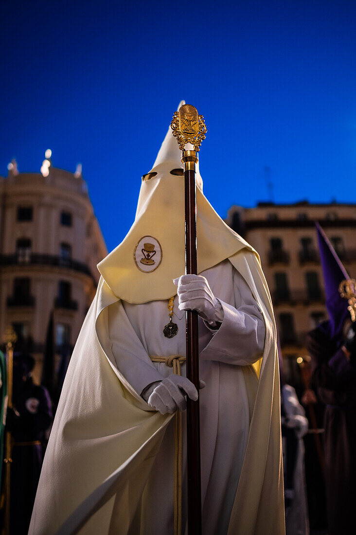 Holy Week Proclamation Procession that symbolizes the beginning of nine days of passion in the Plaza del Pilar in Zaragoza, Spain