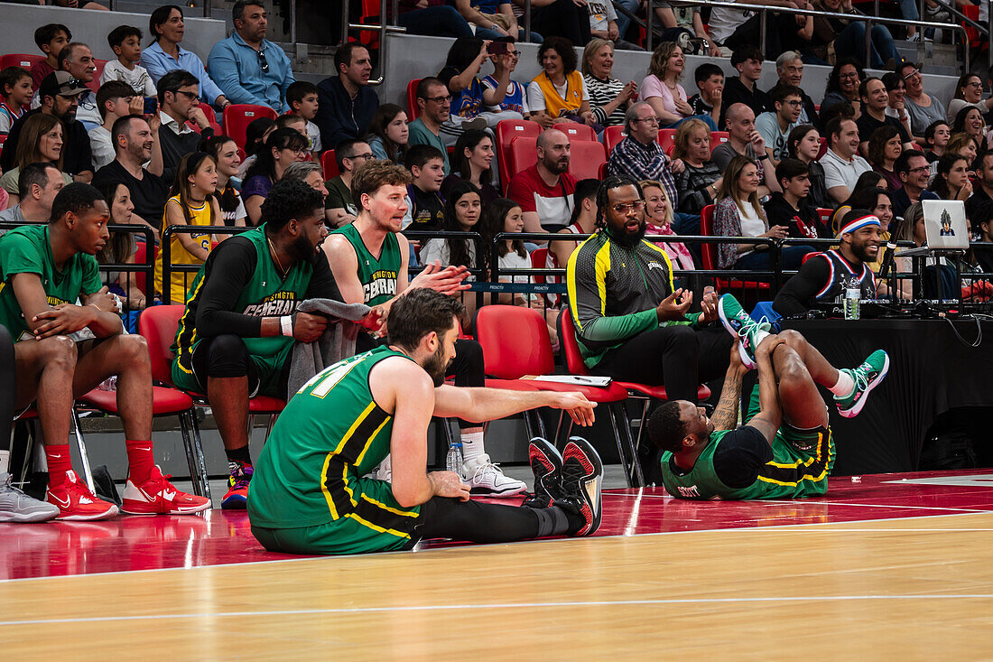 The Harlem Globetrotters perform at the Prince Felipe Pavilion in Zaragoza, Spain