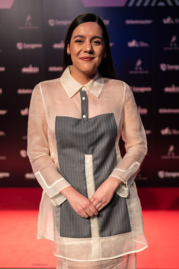 Valeria Castro, nominated for five awards in this edition, on the red carpet at the MIN Independent Music Awards 2024, Zaragoza, Spain