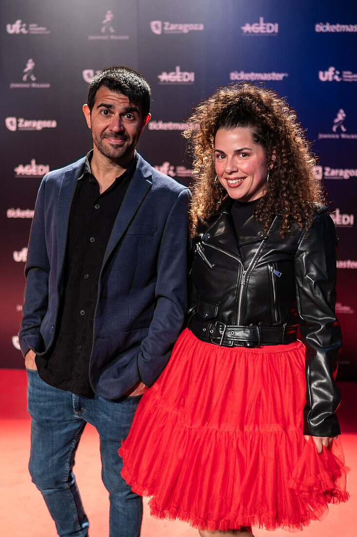 Artist Olga Pareja and Javier Doblas on the red carpet at the MIN Independent Music Awards 2024, Zaragoza, Spain