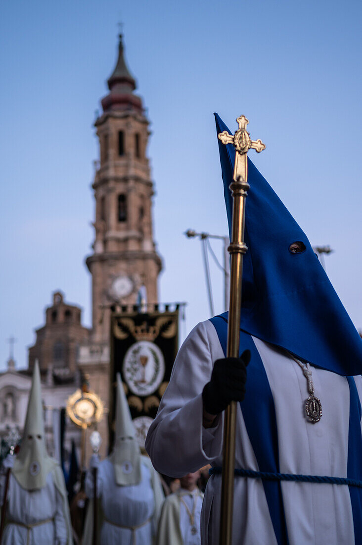 Holy Week Proclamation Procession that symbolizes the beginning of nine days of passion in the Plaza del Pilar in Zaragoza, Spain