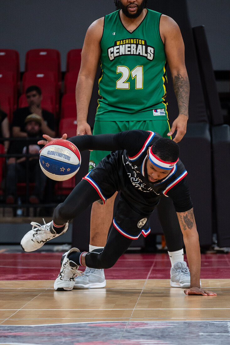 The Harlem Globetrotters perform at the Prince Felipe Pavilion in Zaragoza, Spain