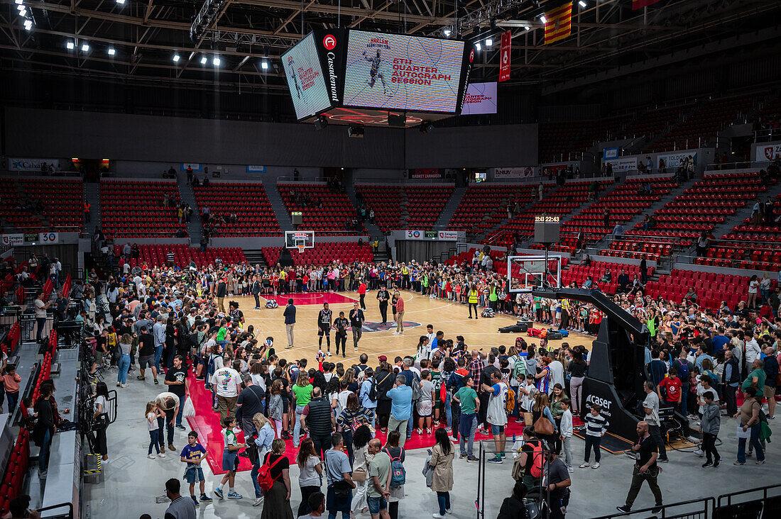 The Harlem Globetrotters perform at the Prince Felipe Pavilion in Zaragoza, Spain