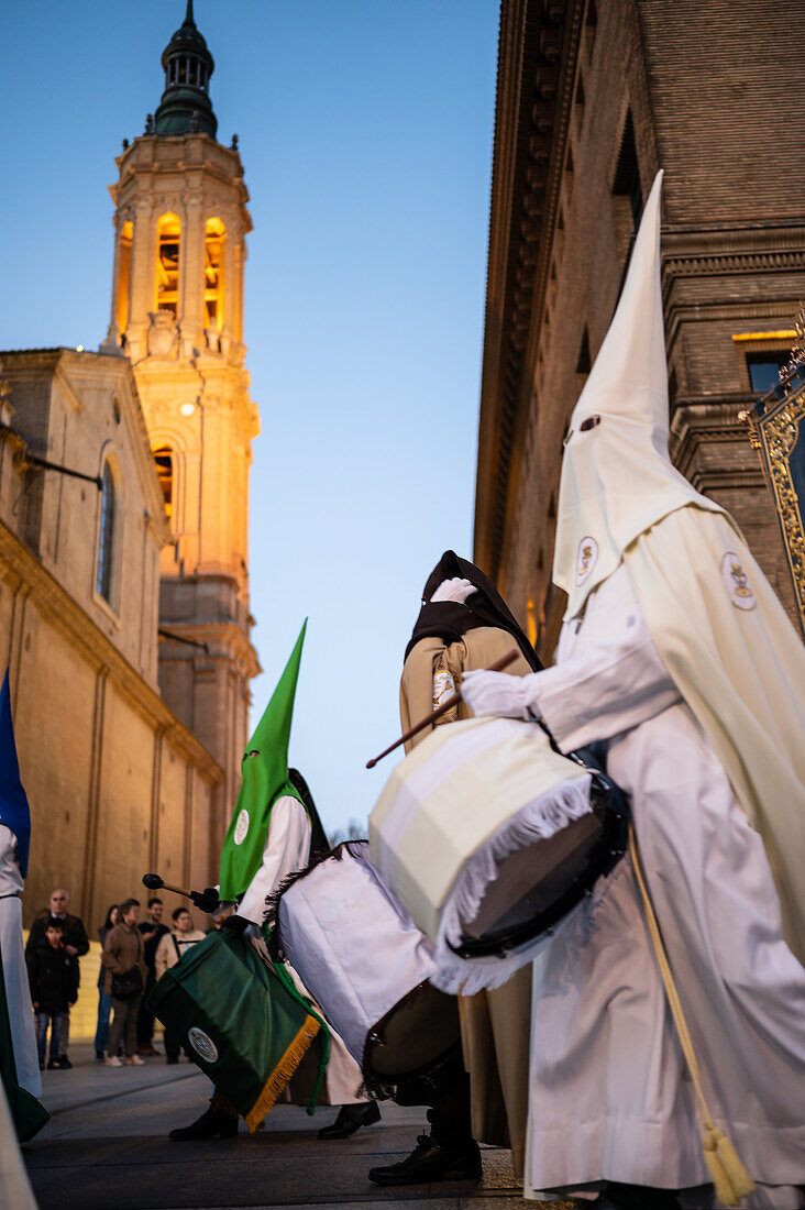 Holy Week Proclamation Procession that symbolizes the beginning of nine days of passion in the Plaza del Pilar in Zaragoza, Spain