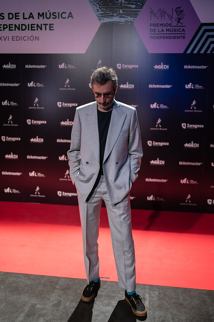 Xoel Lopez, winner of the Best Pop Album Award, on the red carpet at the MIN Independent Music Awards 2024, Zaragoza, Spain