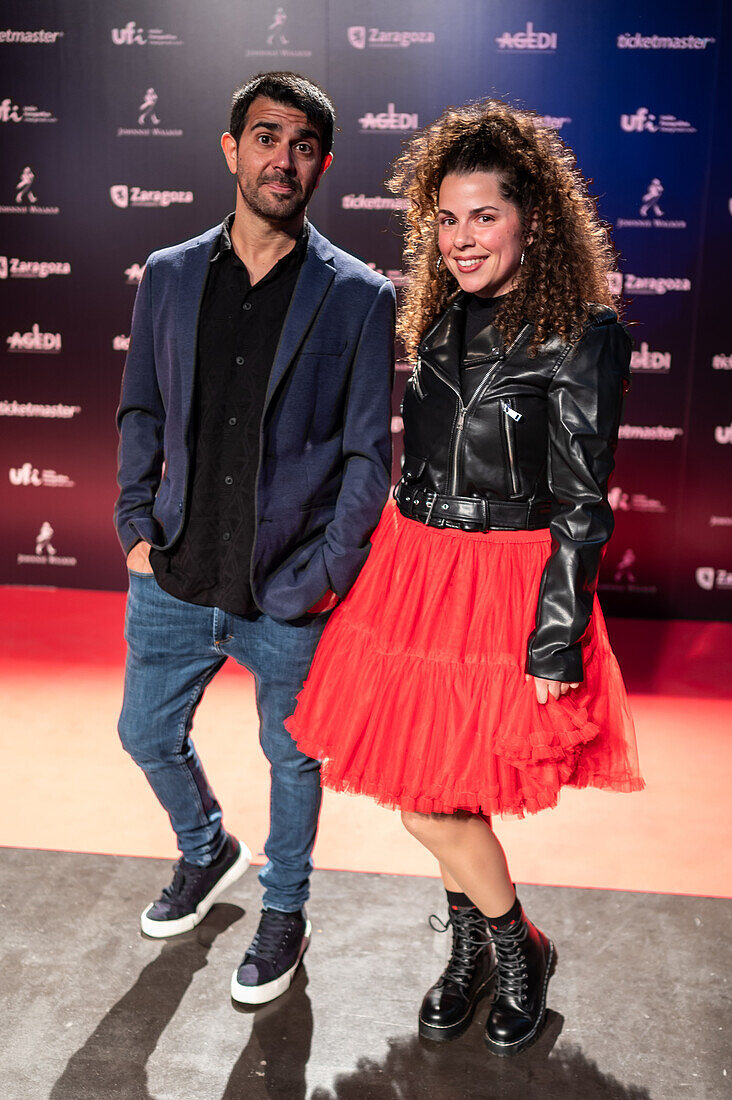 Artist Olga Pareja and Javier Doblas on the red carpet at the MIN Independent Music Awards 2024, Zaragoza, Spain