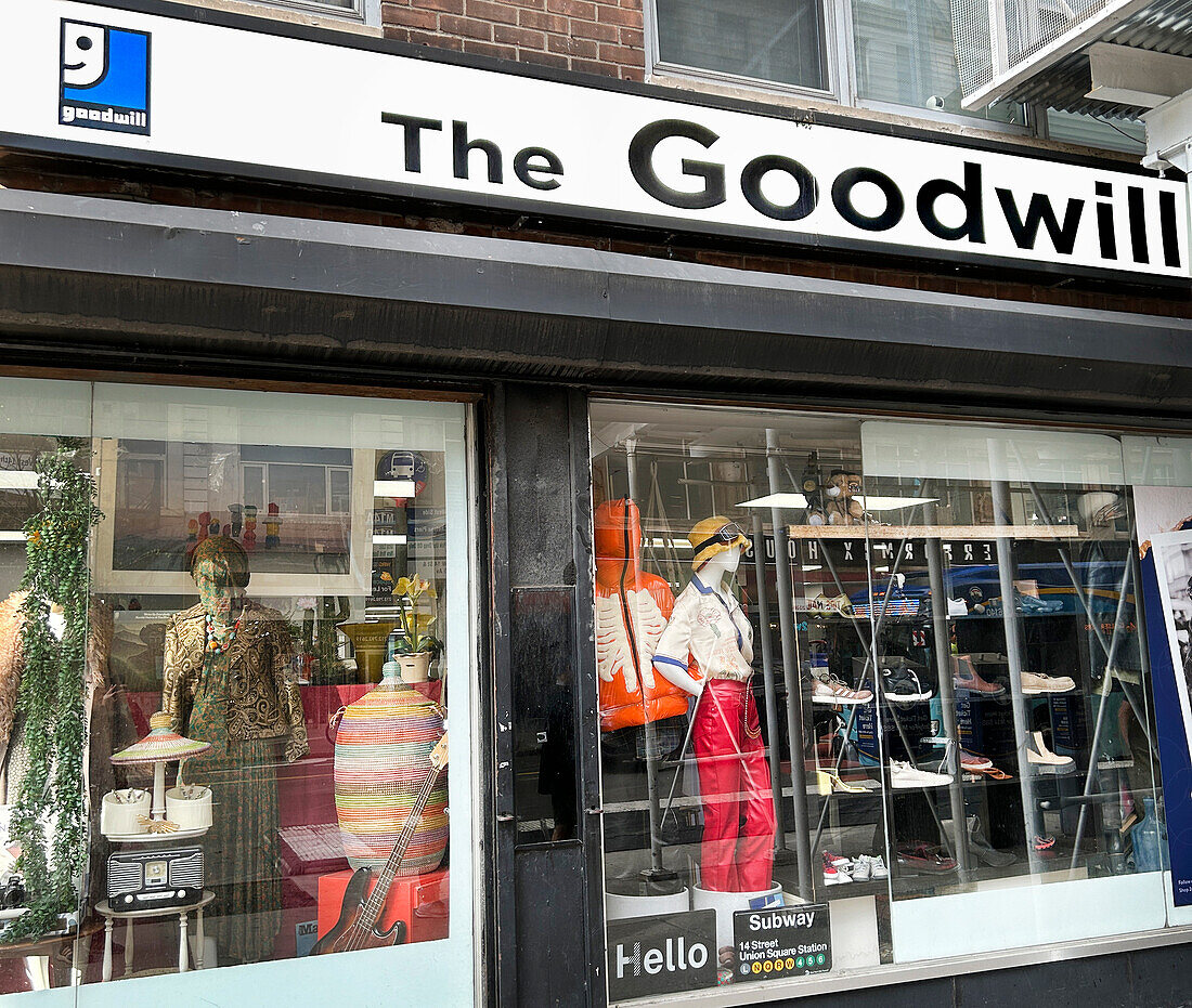 Goodwill thrift store, exterior view, West 14th Street, New York City, New York, USA