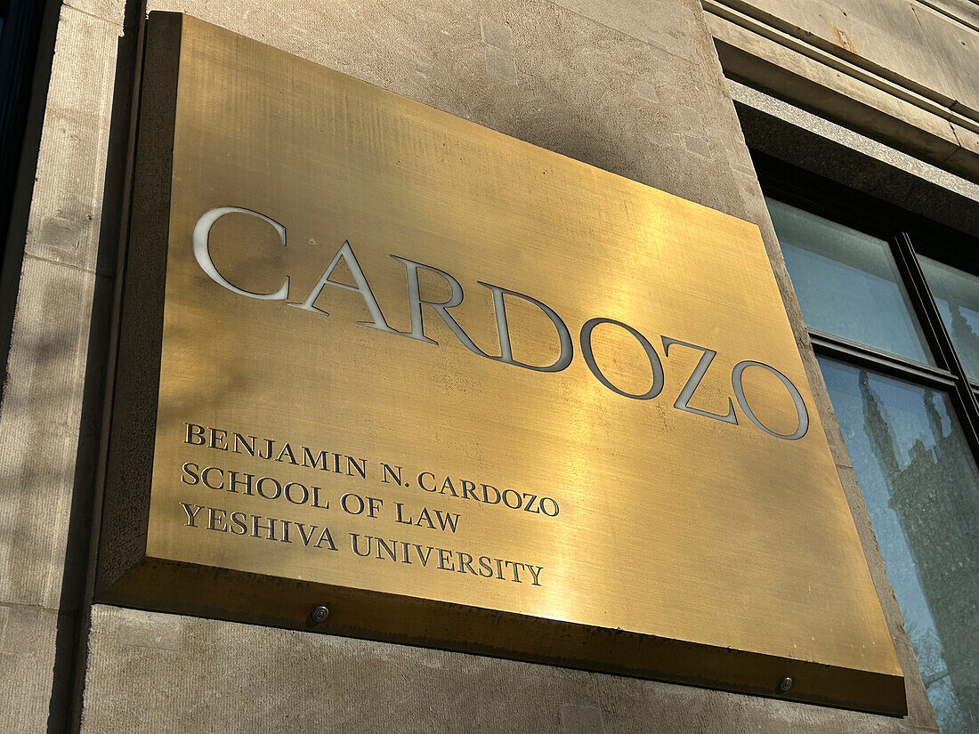 Benjamin N. Cardozo School of Law, exterior view of building sign, Yeshiva University, New York City, New York, USA