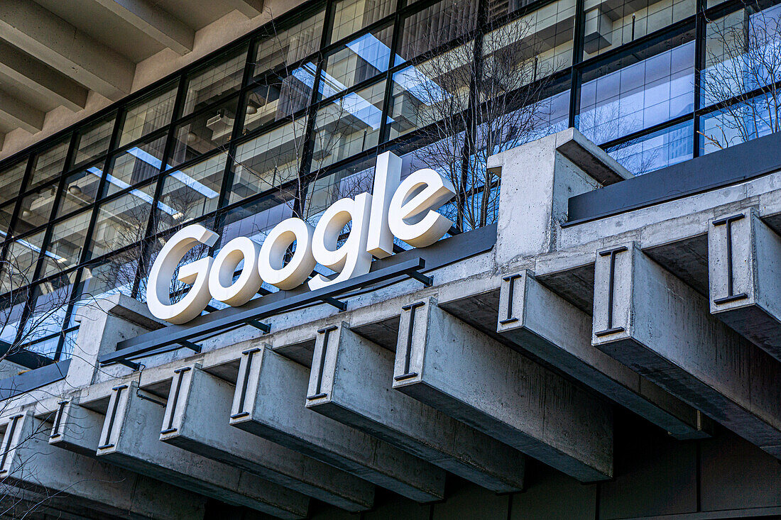 Google office building, exterior logo detail, Soho, New York City, New York, USA